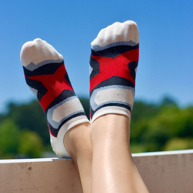Geometric Red ankle socks